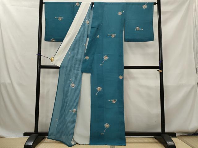平和屋着物＊夏物　小紋　絽縮緬　花鞠文　洗える着物　AABK8789st