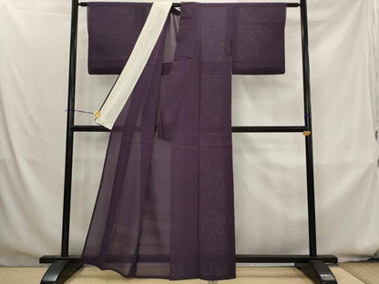 平和屋着物＊夏物　色無地　紗　深紫色　正絹　逸品　AABK8800st