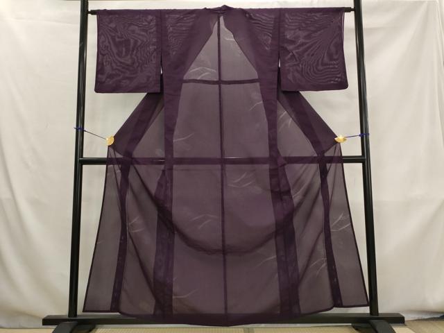 平和屋着物＊夏物　色無地　草葉紋紗　縦絽　似せ紫色　正絹　逸品　AABK8812st