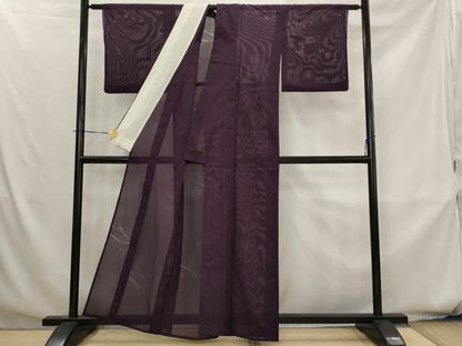 平和屋着物＊夏物　色無地　草葉紋紗　縦絽　似せ紫色　正絹　逸品　AABK8812st
