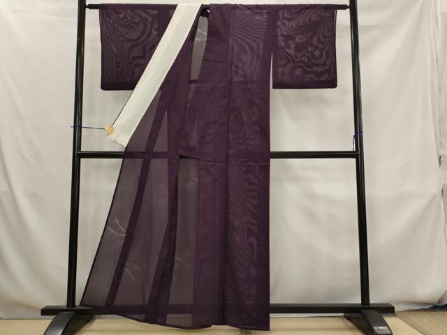 平和屋着物＊夏物　色無地　草葉紋紗　縦絽　似せ紫色　正絹　逸品　AABK8812st