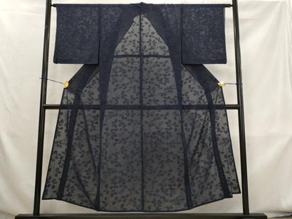 平和屋着物＊夏物　色無地　紗　枝葉紋紗　青褐色　正絹　逸品　AABK8813st