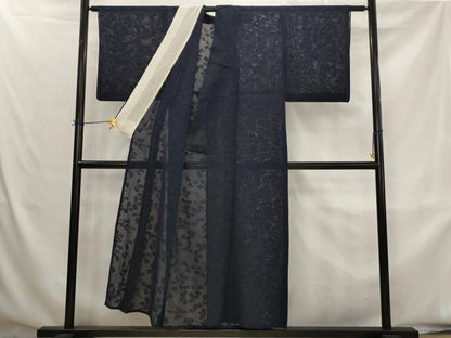 平和屋着物＊夏物　色無地　紗　枝葉紋紗　青褐色　正絹　逸品　AABK8813st
