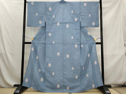 平和屋着物＊夏物　小紋　紗　陶器花文　洗える着物　AABK8817st