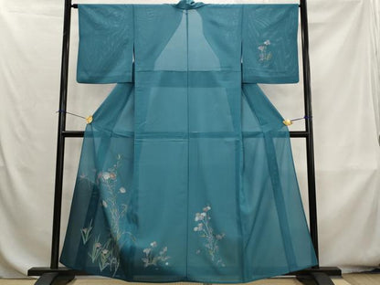 平和屋着物＊夏物　訪問着　絽　草花文　暈し染め　金彩　洗える着物　AABK8832st