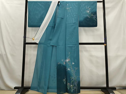 平和屋着物＊夏物　訪問着　絽　草花文　暈し染め　金彩　洗える着物　AABK8832st
