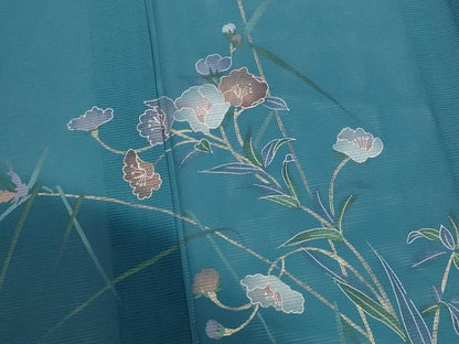 平和屋着物＊夏物　訪問着　絽　草花文　暈し染め　金彩　洗える着物　AABK8832st