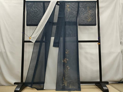 平和屋着物＊夏物　訪問着　紗　草花文　金彩　洗える着物　AABK8833st