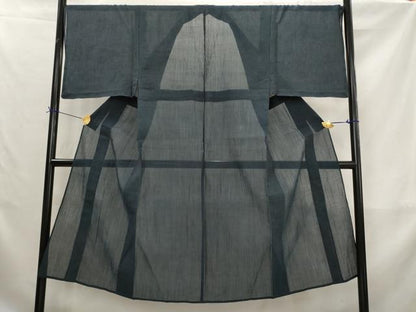 平和屋着物＊夏物　男性　小千谷ちぢみ　藍鉄色　麻　逸品　AABK8835st