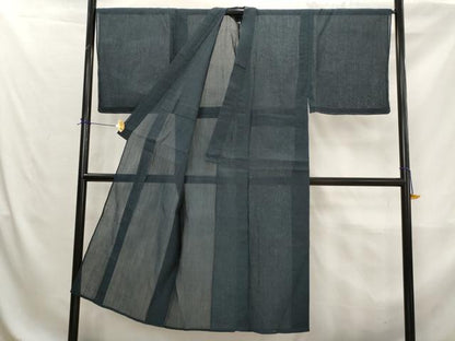 平和屋着物＊夏物　男性　小千谷ちぢみ　藍鉄色　麻　逸品　AABK8835st