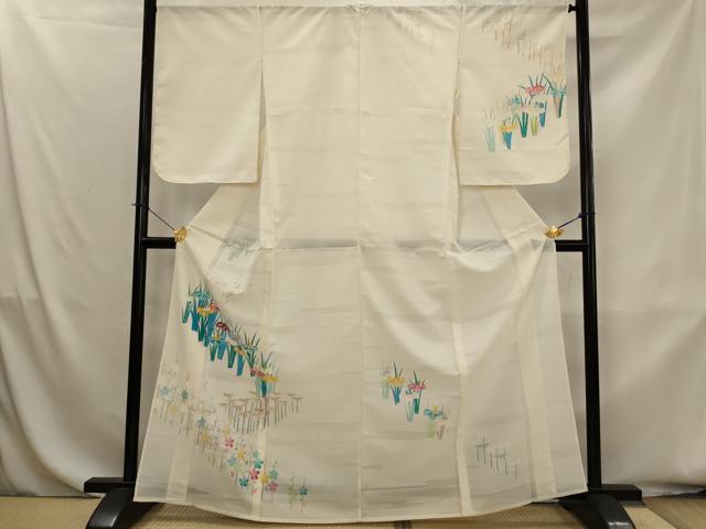 平和屋着物＊夏物　訪問着　刺繍　霞紋絽　草花文　正絹　逸品　AABK8840st