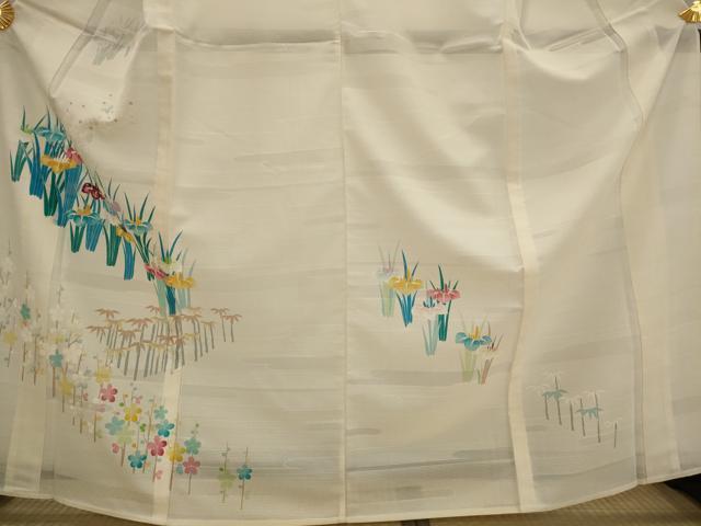 平和屋着物＊夏物　訪問着　刺繍　霞紋絽　草花文　正絹　逸品　AABK8840st