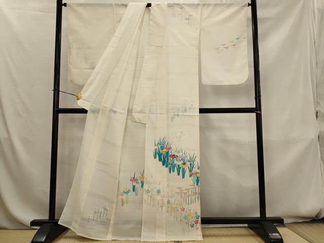 平和屋着物＊夏物　訪問着　刺繍　霞紋絽　草花文　正絹　逸品　AABK8840st