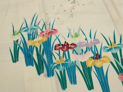 平和屋着物＊夏物　訪問着　刺繍　霞紋絽　草花文　正絹　逸品　AABK8840st