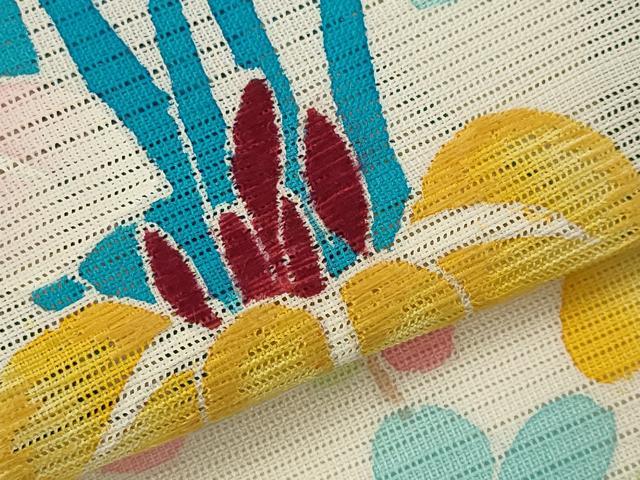 平和屋着物＊夏物　訪問着　刺繍　霞紋絽　草花文　正絹　逸品　AABK8840st