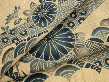 平和屋着物＊夏物　訪問着　紗紬　藍　型染め　吉祥花文　正絹　逸品　AABK8841st