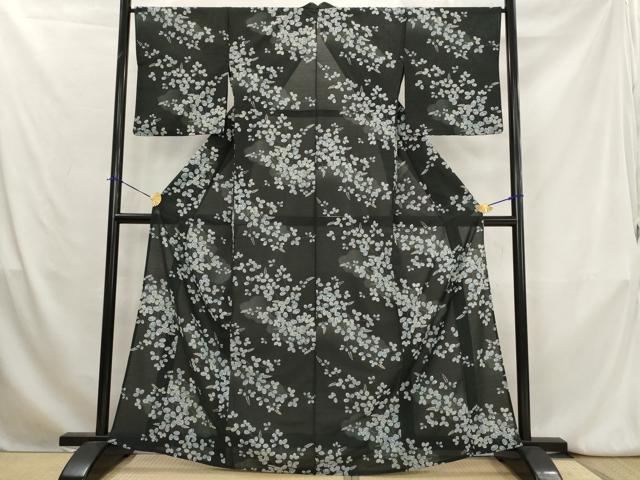 平和屋着物＊夏物　小紋　紗　草花文　洗える着物　AABK8866st
