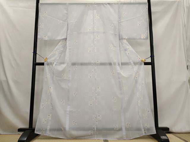 平和屋着物＊夏物　小紋　紗　市松花文　洗える着物　AABK8868st