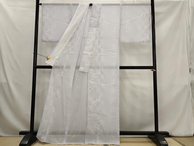 平和屋着物＊夏物　小紋　紗　市松花文　洗える着物　AABK8868st