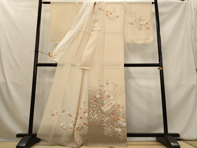 平和屋着物＊夏物　訪問着　絽　駒刺繍　花舟文　暈し染め　銀彩　正絹　逸品　AABK8876st