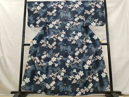 平和屋着物＊夏物　撫松庵　小紋・浴衣兼用　セオアルファ　紗　草花文　暈し染め　洗える着物　AABK8880st