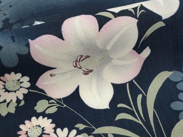 平和屋着物＊夏物　撫松庵　小紋・浴衣兼用　セオアルファ　紗　草花文　暈し染め　洗える着物　AABK8880st