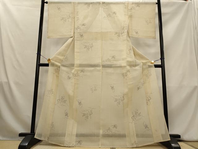 平和屋着物＊夏物　紗紬　鳥獣戯画　正絹　逸品　AABK8881st