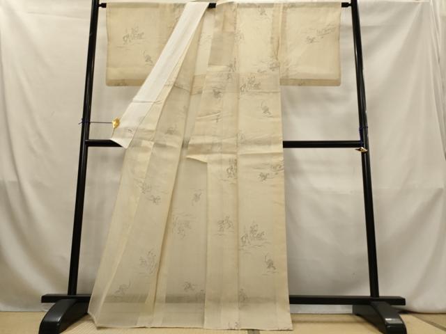 平和屋着物＊夏物　紗紬　鳥獣戯画　正絹　逸品　AABK8881st