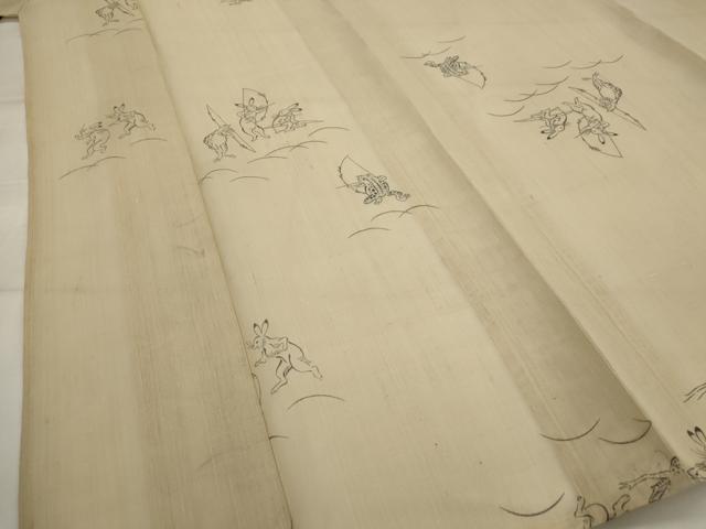 平和屋着物＊夏物　紗紬　鳥獣戯画　正絹　逸品　AABK8881st