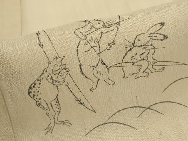 平和屋着物＊夏物　紗紬　鳥獣戯画　正絹　逸品　AABK8881st