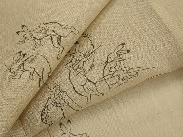 平和屋着物＊夏物　紗紬　鳥獣戯画　正絹　逸品　AABK8881st