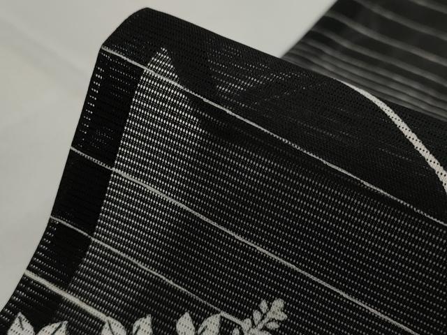 平和屋着物＊夏物　小紋　絽　流水花文　黒地　洗える着物　AABK8893st