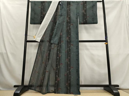 平和屋着物＊夏物　小紋　紗　更紗間道　洗える着物　AABK8897st