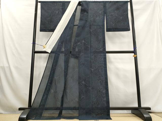 平和屋着物＊夏物　本場大島紬　夏大島　草葉文　ロング丈　正絹　逸品　AABK8899st