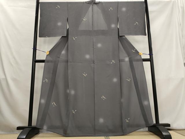 平和屋着物＊夏物　小紋　草花紋絽　蛍暈し　金彩　正絹　逸品　AABK8902st