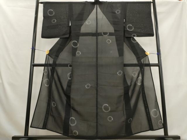 平和屋着物＊夏物　本場大島紬　夏大島　丸文　黒地　正絹　逸品　AABK8905st