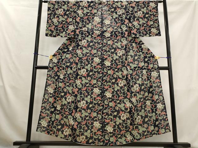 平和屋着物＊夏物　小紋　絽　更紗花文　正絹　逸品　AABK8906st