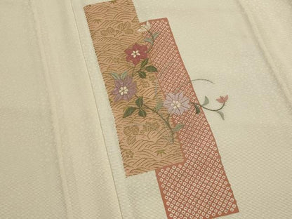 平和屋着物＊夏物　訪問着　絽　刺繍　短冊花文　金糸　金彩　正絹　逸品　AABK8911st