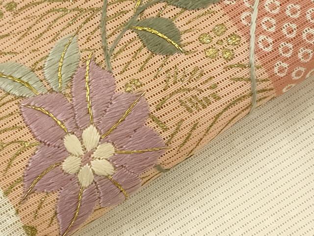 平和屋着物＊夏物　訪問着　絽　刺繍　短冊花文　金糸　金彩　正絹　逸品　AABK8911st
