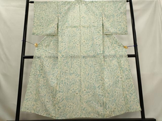 平和屋着物＊夏物　小紋　絽　草花尽くし　暈し染め　銀彩　正絹　逸品　AABK8912st