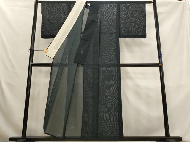 平和屋着物＊夏物　色無地　枝葉紋紗　青褐色　正絹　逸品　AABK8914st