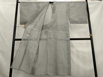 平和屋着物＊夏物　男性　本場小千谷ちぢみ　縞　麻　逸品　AABK8915st