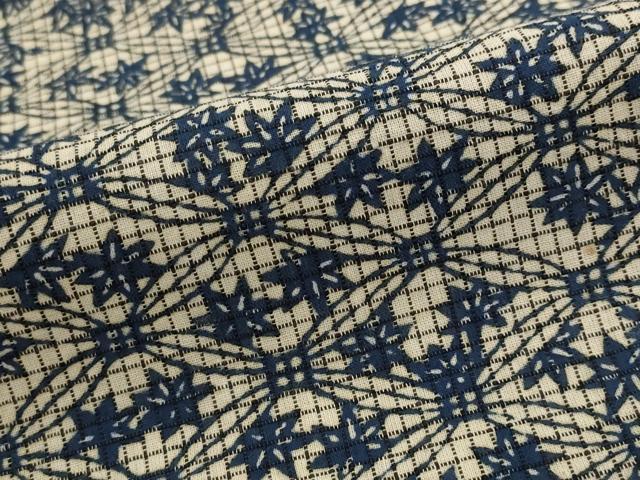 平和屋着物＊夏物　小紋　浴衣兼用　絹紅梅　藍　楓　綿絹　逸品　AABK8917st