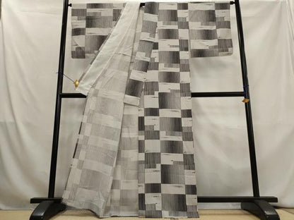 平和屋着物＊夏物　小紋　絽　幾何学市松文　正絹　逸品　AABK8920st