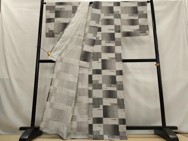 平和屋着物＊夏物　小紋　絽　幾何学市松文　正絹　逸品　AABK8920st