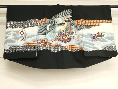 平和屋着物[]七五三　男の子　祝着・羽織・行灯袴セット　鷹　宝船文　金彩　AABK8922ja