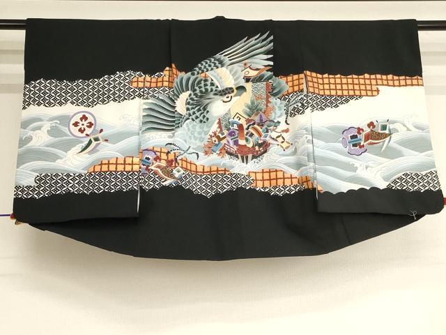 平和屋着物[]七五三　男の子　祝着・羽織・行灯袴セット　鷹　宝船文　金彩　AABK8922ja