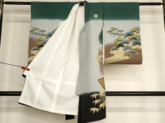 平和屋着物[]お宮参り　男の子　祝着　産着　初着　のしめ　鷹　絵巻草花文　暈し染め　金彩　逸品　AABK8923ja