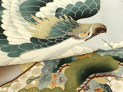 平和屋着物[]お宮参り　男の子　祝着　産着　初着　のしめ　鷹　絵巻草花文　暈し染め　金彩　逸品　AABK8923ja