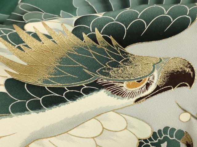 平和屋着物[]お宮参り　男の子　祝着　産着　初着　のしめ　鷹　絵巻草花文　暈し染め　金彩　逸品　AABK8923ja
